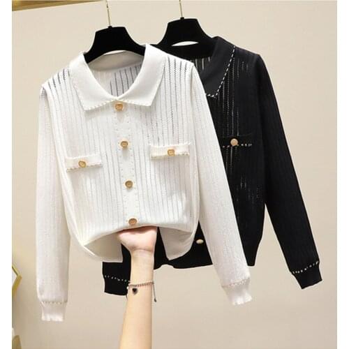 2021 Spring Autumn White Womens Knitted Crop Cardigan Sweater Short Sleeve O Neck Bright Silk Sing Breasted Korean Women Clothe