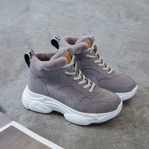 SWYIVY Faux Rabbit Fur Snow Boots Women Winter Shoes Warm Genuine Leather Ankle Boot Platform Sneakers Winter Female Casual