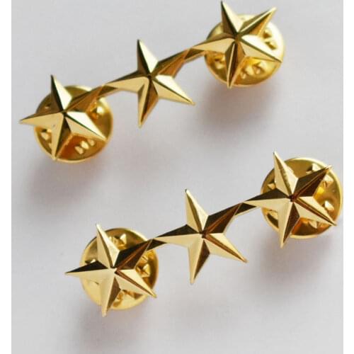 WW2 PAIR OF US OFFICER 3 STAR LIEUTENANT GENERAL RANK BADGES PIN GOLD
