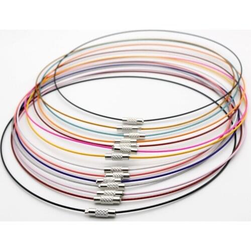 1mm 10 PCs/ lot 18" Stainless Steel Wire Necklace Cord with Brass Screw Clasp for DIY Jewelry Craft Making 16 Color Available