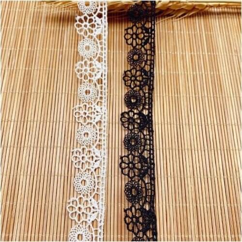 1Yards High Quality Lace Fabric 1.8cm Embroidery Guipure White Black Lace Ribbon Sewing Cotton Lace Collar encajes dentelle PL1