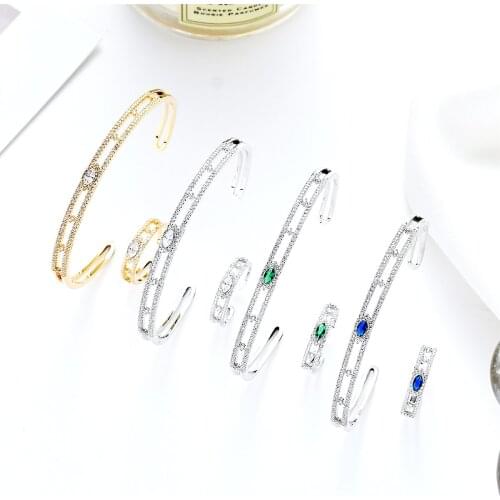 2021 Original Fashion Gorgeous Bangle Ring Set Zircon Hollow out Sweet Romatic Cuff Bracelet Adjustable Ring Temperament Jewelry