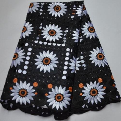 5yards/pc) High quality black white African cotton voile lace elegant embroidered Swiss lace fabric for party dress CLP487