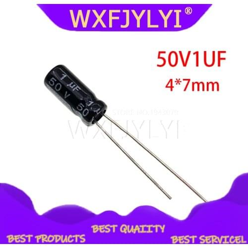50PCS Higt quality 50V1UF 4*7mm 1UF 50V 4*7 Electrolytic capacitor