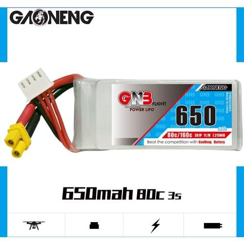 2PCS Gaoneng 650mAh 11.1V 80C/160C 3S Lipo battery with JST or XT30 Plug for FPV Racing Drone UAV RC Quadcopter RC Drone parts