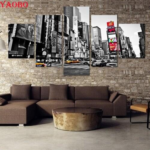 Diy 5d Diamond painting 5 Panel New York City landscape cross Stitch square/round Diamond Embroidery full display Mosaic Pattern