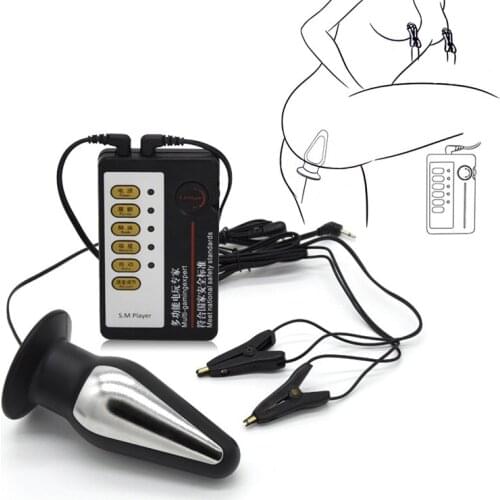 Electric Shock Anal Butt Plug BDSM Electric Stimulation Nipple Clamp Labia Clamp Prostate Massage Couple Sex Medical Themed Toy