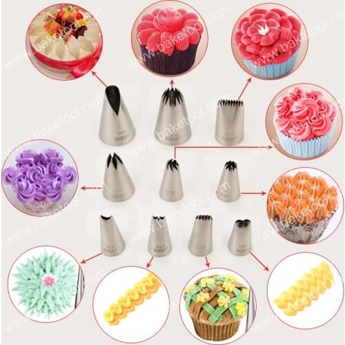 Free Shipping 10pcs Special Cake Decorating Nozzles set with 10pcs 16"Plastic Pastry Bags