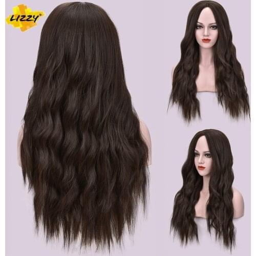 Long Wavy Synthetic Cosplay Wigs For Women Natural Middle Parting Dark Brown Platinum Blonde Hair Heat Resistant Fiber Daily Use