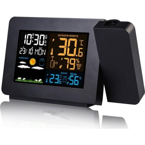 EU Plug Alarm Clock Electronic Desk Clock with Projection Digital Table Clock Weather Station Temperature Humidity Forecast