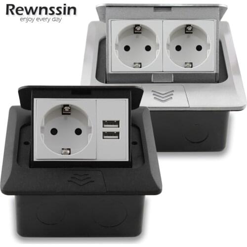 Eu Floor Mounted Socket With USB Charging Port USB POP-UP Floor Electrical Outlet Box Aluminum Alloy Material Black Silver 16A