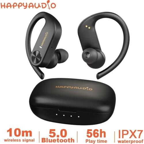 HAPPYAUDIO S1 Earbud TWS Headphones Bluetooth 5.0 Ear Hooks Sports Wireless Headset With Mic Volume Control IPX7 Water Resistant