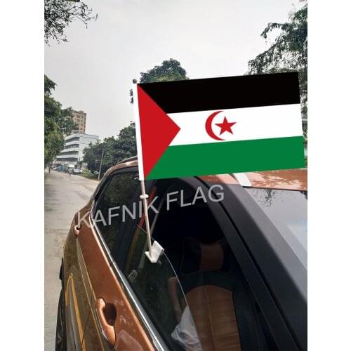 KAFNIK,30*45CM Western Sahara Window Car Flags and Banners Countries World Custom Flags with 43/52cm flagpole for car decoration