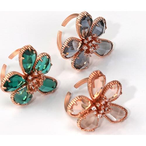 2021 New Sweet Cute Adjustable Ring Sunflower Index Finger Ring Fashion 5 Crystal Summer Big Open Rings Romantic Party Bijoux