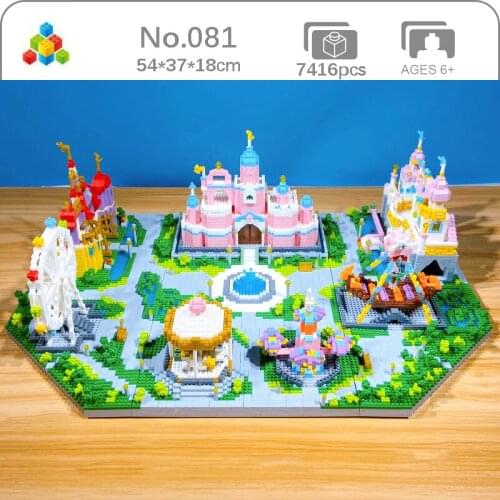 YZ 081 Architecture Amusement Park Castle Ferris Wheel Fountain DIY Mini Diamond Blocks Bricks Building Toy for Children no Box