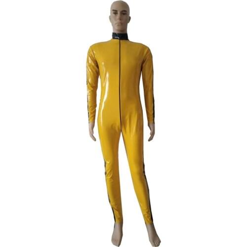 Cosplay Halloween Costumes Yellow PVC artificial leather Siamese tight leather Halloween Black striped sports tights