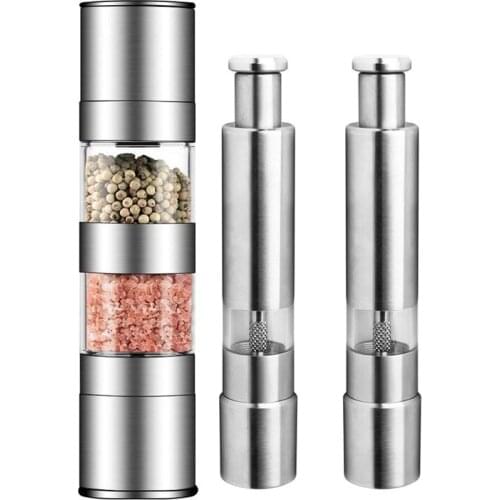 3 Pcs Salt and Pepper Grinder Set,Stainless Steel Salt Grinder with Adjustable Ceramic Rotor 22Cm & 15Cm