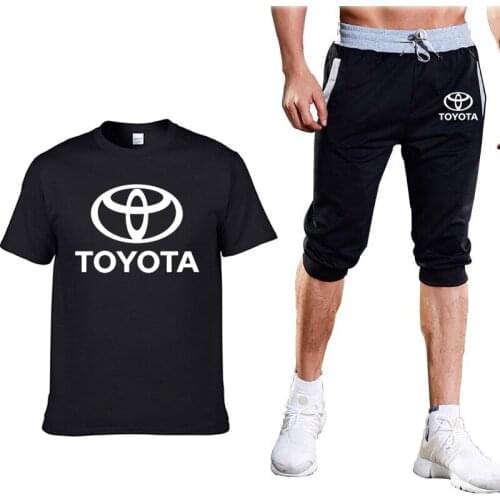 New 2021 Summer Mens Suit Toyota Car Logo Printed Mens Short Sleeve Crew neck Casual Cotton male T-Shirt Pants Suit 2Pcs M