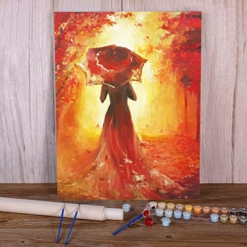 Woman Umbrella DIY Paint By Numbers Kit Acrylic Paints 50*70 Painting On Canvas Wall Decoration For Wholesale