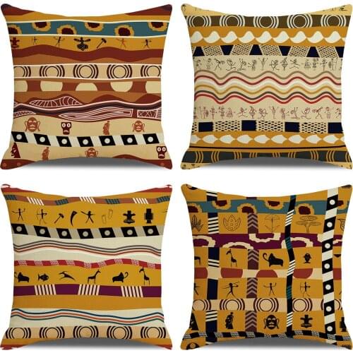 Ethnic Style Geometry Pillowcase Cushion Cover 45*45 Sofa Cushions Pillow Cases Cotton Linen Home Decor Pillow Covers KD-0700