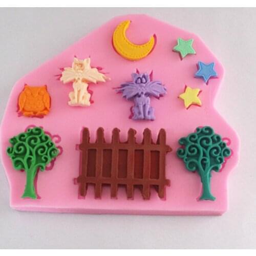 New Night Owl Small Garden Cat Silicone Fondant Chocolate Clay Mold Cake Decorating Tools