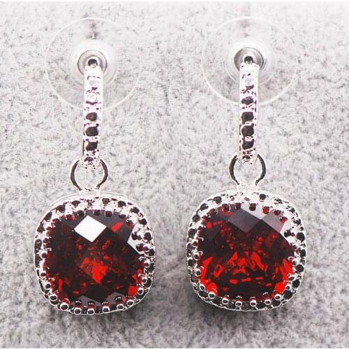 New Garnet Woman 925 Sterling Silver Crystal Earrings TE450