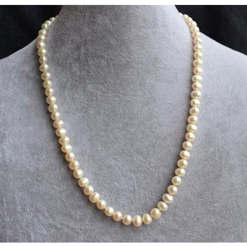 Babys Girls Pearl Necklace,AA 7-7.5MM White Color Genuine Freshwater Pearl Necklace,17inches Handmade Pearl Jewellery