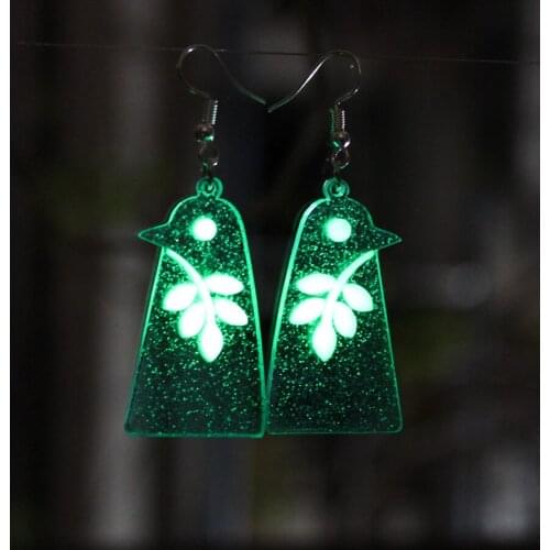 Peace Dove Olive branch Ear Cuff Branches GLOW in the DARK Ear Clip Earrings Stud Eardrop Earrings WOMEN Girls Emerald green