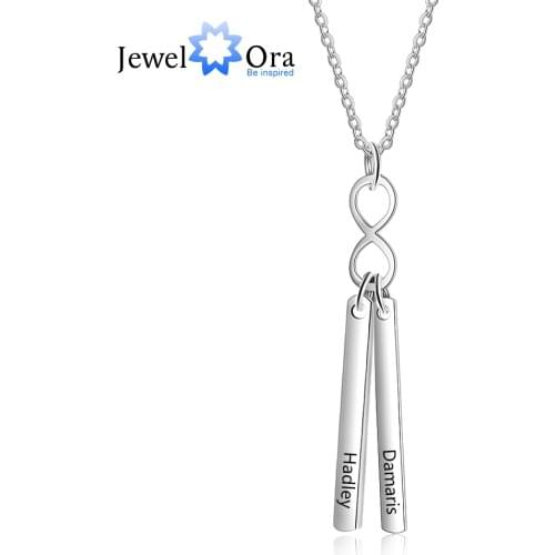 Personalized Initial Name Vertical Bar Necklace Custom Stainless Steel Infinity Necklace Gift for Girlfriend (JewelOra NE103208)