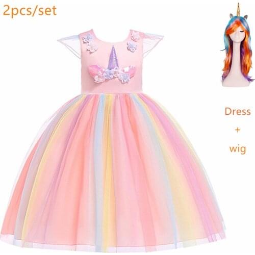 Flower Girls cosplay Unicorn Dress Childrens day Princess Girls Birthday Party Dress Children Kids Carnival Unicorn Costume
