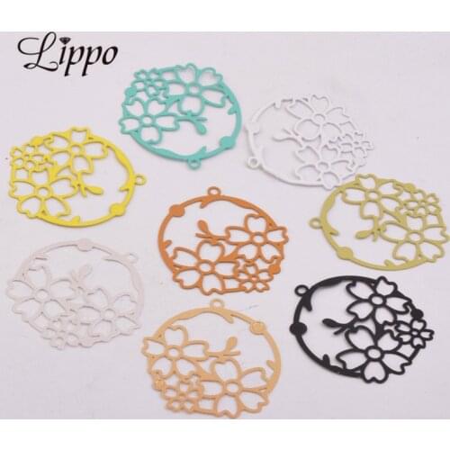 50pcs AB5442 30*32mm Fillgree Flower basket Charms Painted Flower Pendant DIY Jewelry Findings Accessories