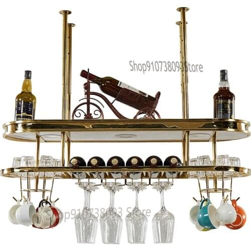 Light luxury stainless steel creative wine cabinet bar counter wine rack rack hanging wine glass rack upside down household gobl