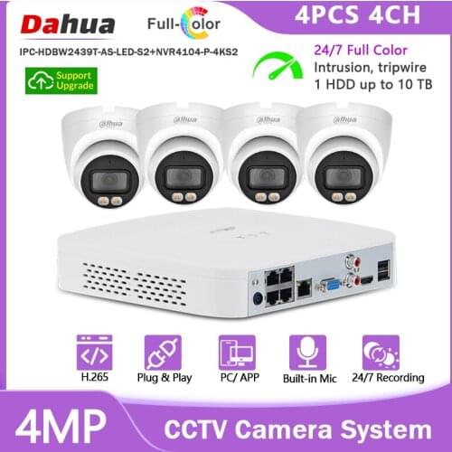 DAHUA 4CH 4K Ultra HD POE Network Video Security System 8MP H.265+NVR With 4MP Audio Recording IP67 Full-color Eyeball IP Camera