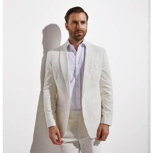 2020 Light Ivory Linen Cotton Suit Wedding Tuxedos For Men Tailored Groom Tuxedo Men Off White Linen Suit Men Summer Tuxedo Men