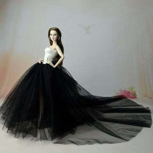 High Quality Black Party Dress For Barbie Doll Long Tail Evening Gown Clothes Wedding Dresses +Veil 1:6 Doll Accessories Kid Toy