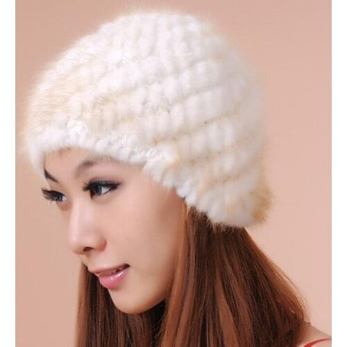 Woman Plus Size Winter Stripe Stretch Mink Fur Bomber Hats Lady Solid Stretch Mink Fur Protective Ear Warm Bomber Hat