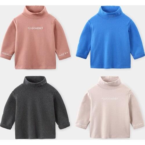 2020 Winter Baby Boys Turtleneck Bottoming Shirt Kids Cotton Thick Tshirt Solid Color Letter Long Sleeve T Shirt for Boy 3-8 Y