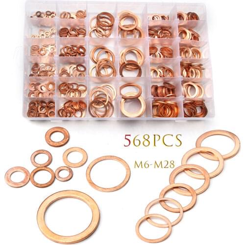 200Pcs Copper Washer Gasket Nut and Bolt Set Flat Ring Seal Assortment Kit with Box //M8/M10/M12/M14 for Sump Plugs
