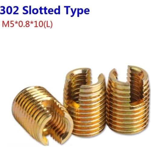 100PCS/LOT M5 Galvanized Self Tapping Insert Screw Bushing 302 Slotted Type Wire Thread Insert Nut Repair Screws M5*0.8*10(L)