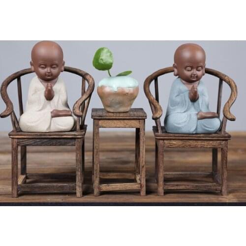 2020 TOP business gift # Unique #2p Marvellous Spiritual ART # CHAN DAO Little Monk sand-fired kiln porcelain pottery ART statue