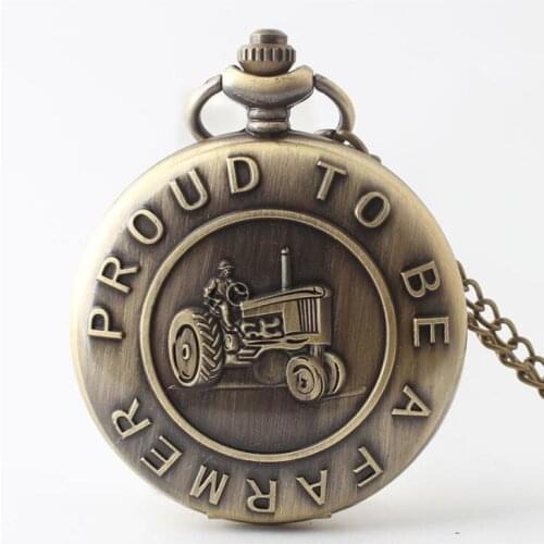 50pcs/lot Bronze Pround to be A farmer Quartz Pocket Watch Necklace Pendant Gift Watches Men Women Watches Hot Sell