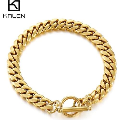 Kalen Classic Cuban Chain Women Bracelet Trendy Stainless Steel 8mm Width Chain With OT clasp Bracelet For Women Jewelry Gift