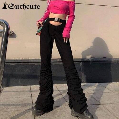 SUCHCUTE Dark Academia Women Pants Hight Waist Aesthetic Drawstring Gothic Casual Trousers Harajuku Fashion Streetwear Clothes