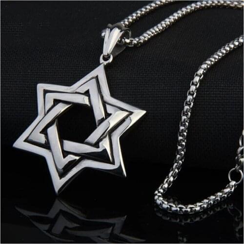 Stainless Steel Link Chain Necklaces for Men Star Of David Pendants Necklaces Jewish bijoux Collar kolye Gift
