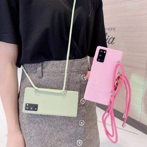 Liquid Silicone TPU Case For Xiaomi Redmi 9C NFC Note 6 Pro 4 4X 5 Plus 5A Prime 6A 4A S2 Y2 Y3 Case Necklace Neck Rope Cover