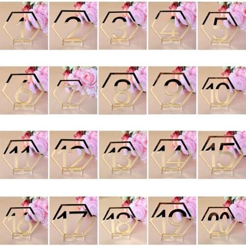 Hexagon Table Number Signs for Wedding Party Decor Silver Gold Acrylic Number Birthday GeometricTable Seat Card Roman Numerals