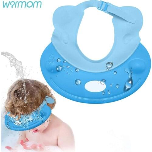 Baby Shower Cap Adjustable Waterproof Silicone Shower Cap for Kids Bath Visor with Ear Protection for Bathing Hair Soft Hat