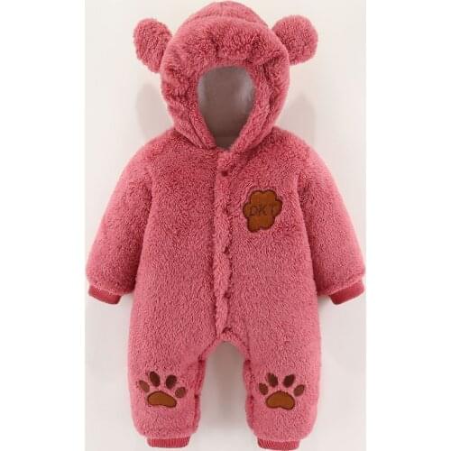 Baby Romper Winter Warm Boys Girls Outfits Long Sleeve Infant Romper Pink Bear Jumpsuit Autumn Fleece Hoodie Newborn Baby Clothe