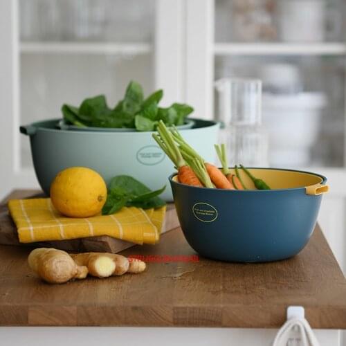 Double Drain Basket Bowl Rice Washing Kitchen Sink Strainer Noodles Vegetables Fruit Kitchen Gadget Colander Coladores De Cocina