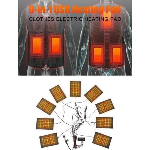 USB Charged Clothes Electric Heating Pad 9-in-1 USB Heating Mat Adjustable Temperature For Vest Jacket Winter Accessories